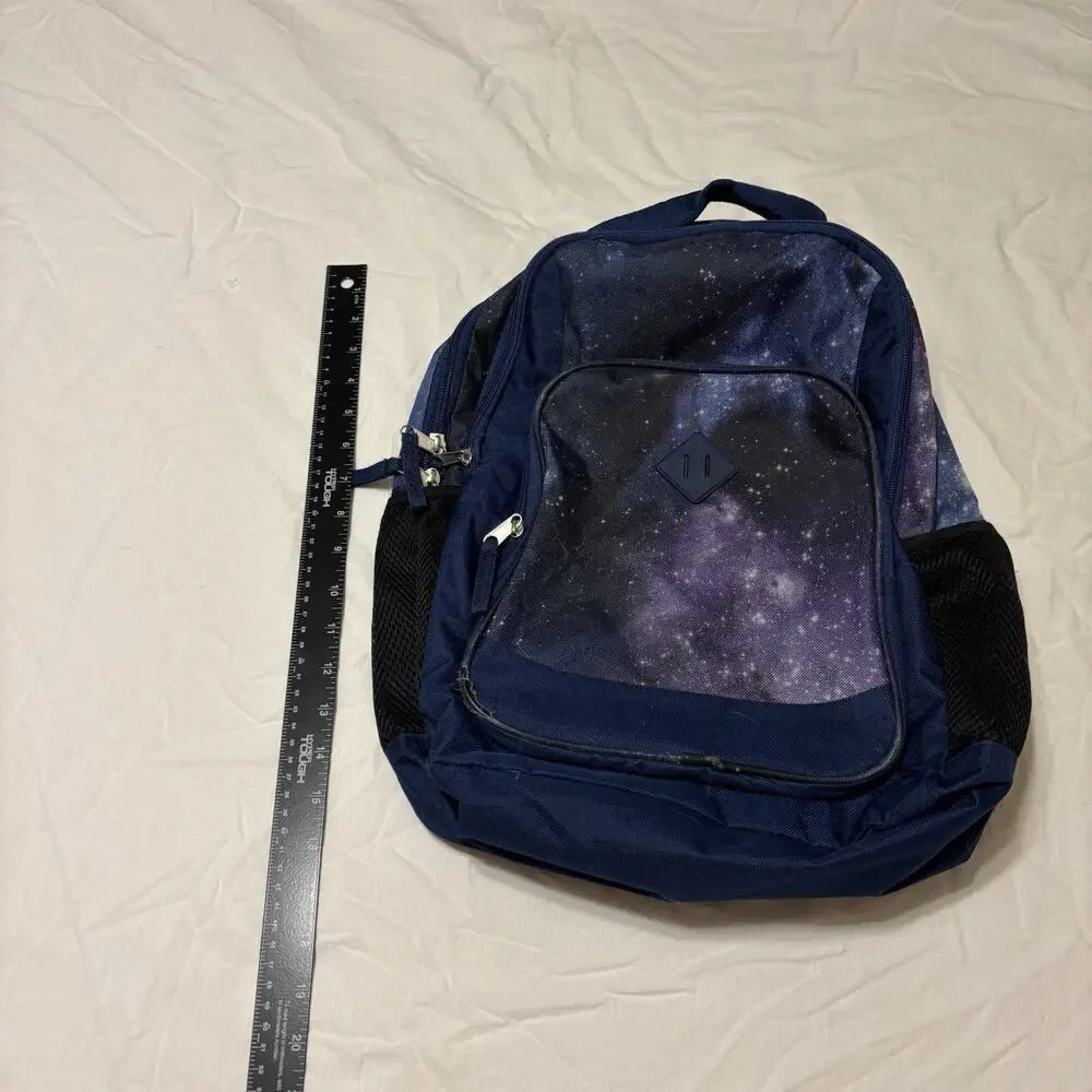 Blue/Purple/Black Galaxy Print Hiking Backpack Zip, Adjustable Straps